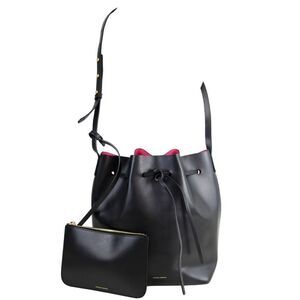 MANSUR GAVRIEL BLACK PINK GENUINE LEATHER DRAWSTRING X-BODY SHOULDER BAG + POUCH